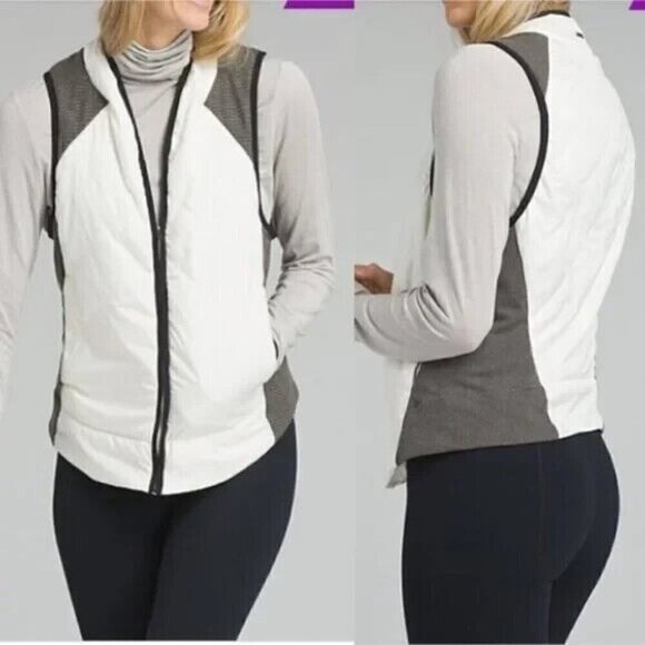 prAna Lightweight Full Zip Quilted Vest Pockets White Gray Women's size XL - Picture 2 of 8